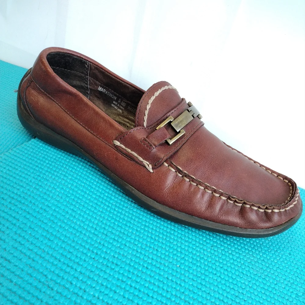 Structure Marathon Mens Leather Lined Slip On Loafers Brown 9.5M